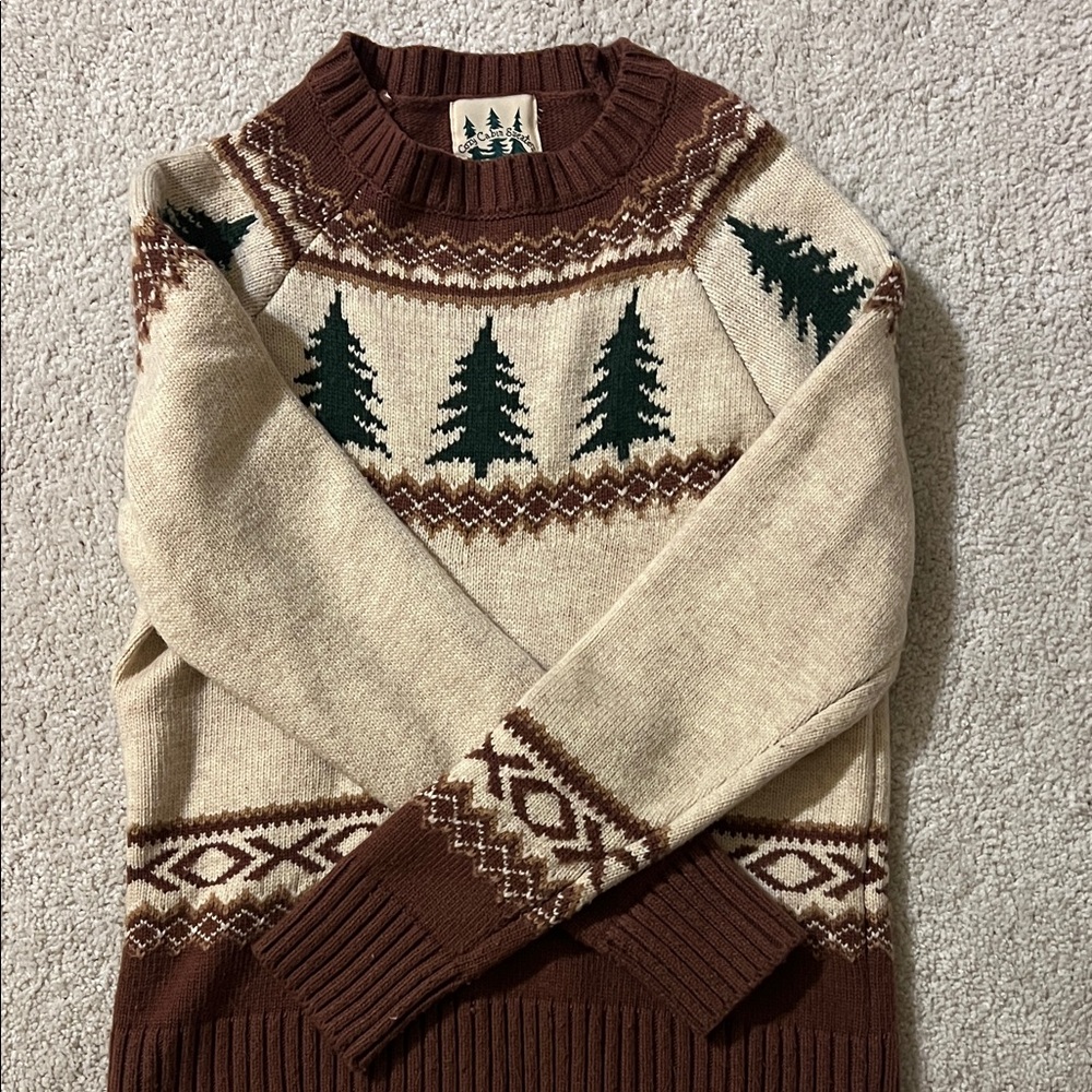 Kiel James Patrick Brown and Cream Crewneck Sweater